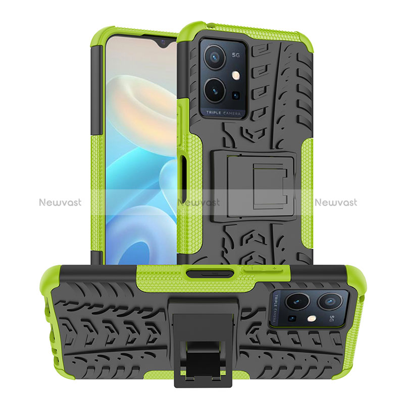 Silicone Matte Finish and Plastic Back Cover Case with Stand JX2 for Vivo iQOO Z6 5G Green
