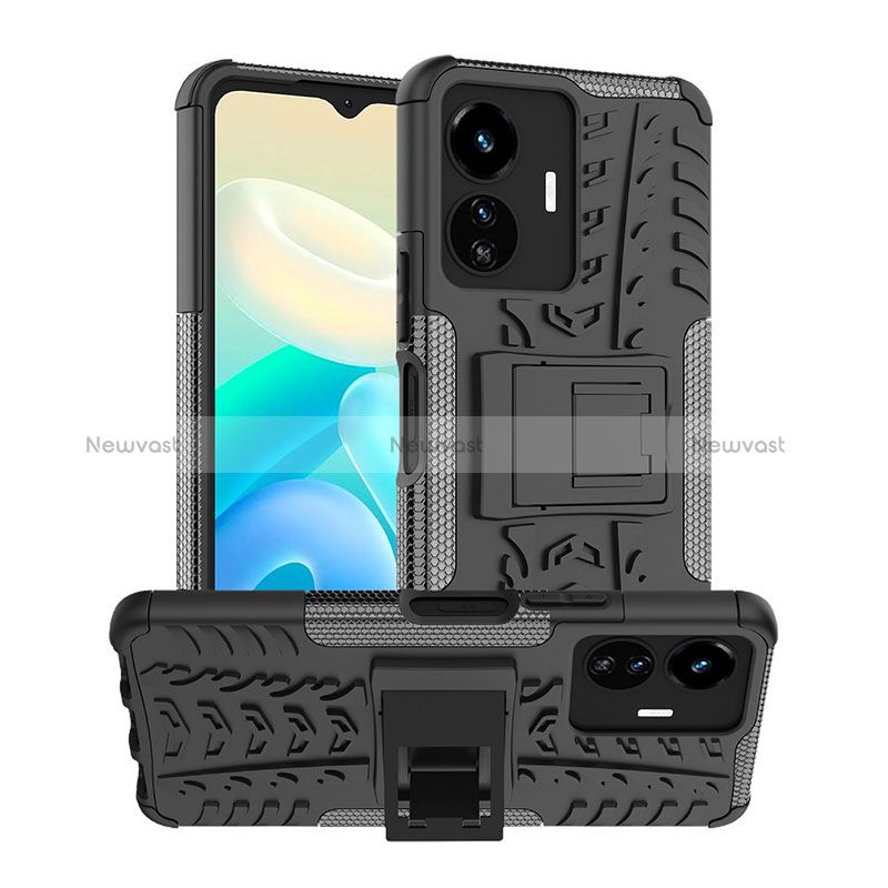 Silicone Matte Finish and Plastic Back Cover Case with Stand JX2 for Vivo iQOO Z6 Lite 5G