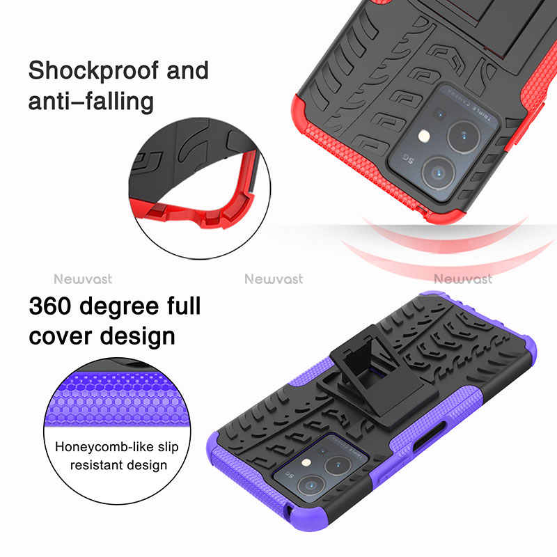 Silicone Matte Finish and Plastic Back Cover Case with Stand JX2 for Vivo T1 5G India