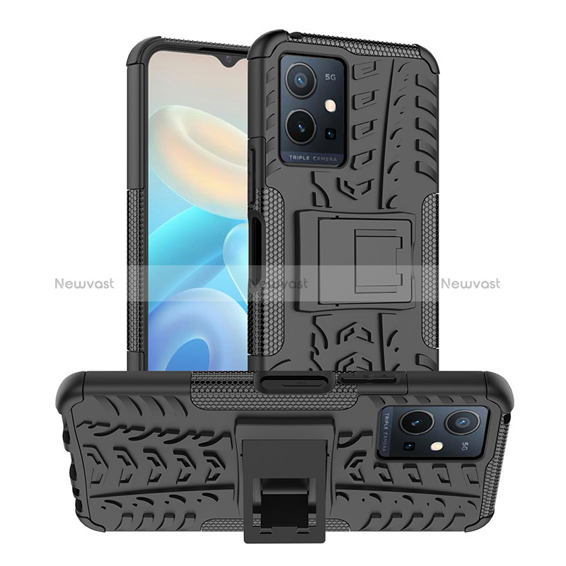 Silicone Matte Finish and Plastic Back Cover Case with Stand JX2 for Vivo T1 5G India