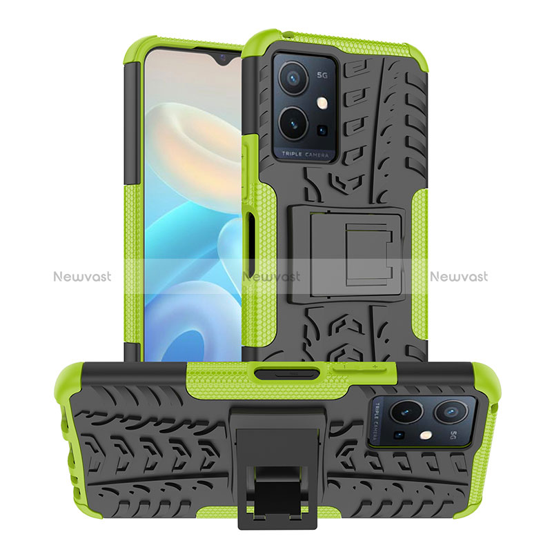 Silicone Matte Finish and Plastic Back Cover Case with Stand JX2 for Vivo T1 5G India Green