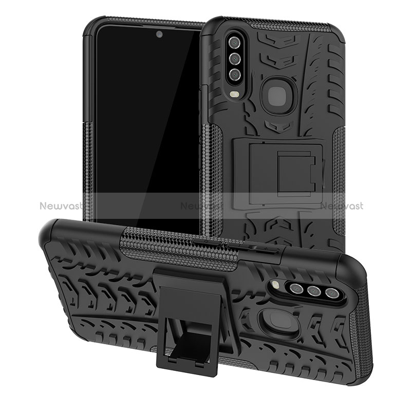 Silicone Matte Finish and Plastic Back Cover Case with Stand JX2 for Vivo Y11 Black