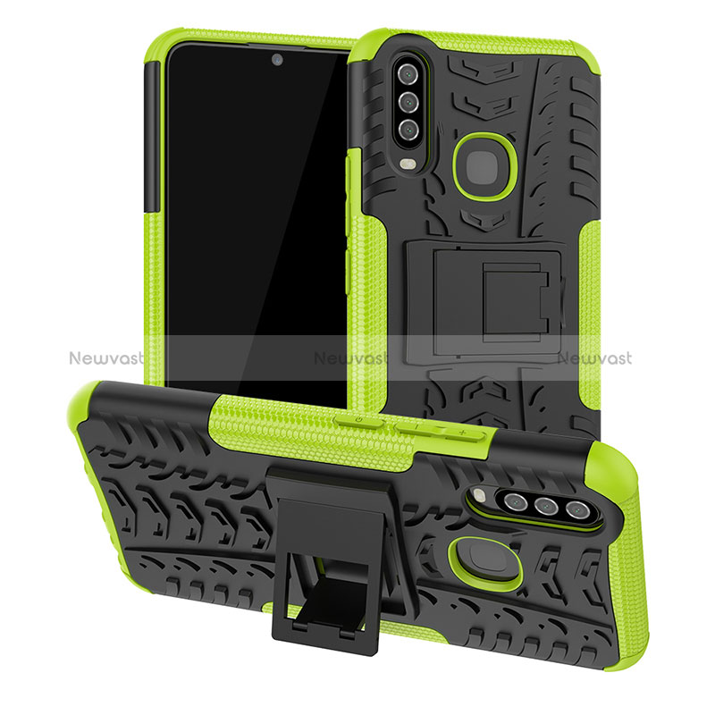 Silicone Matte Finish and Plastic Back Cover Case with Stand JX2 for Vivo Y11 Green