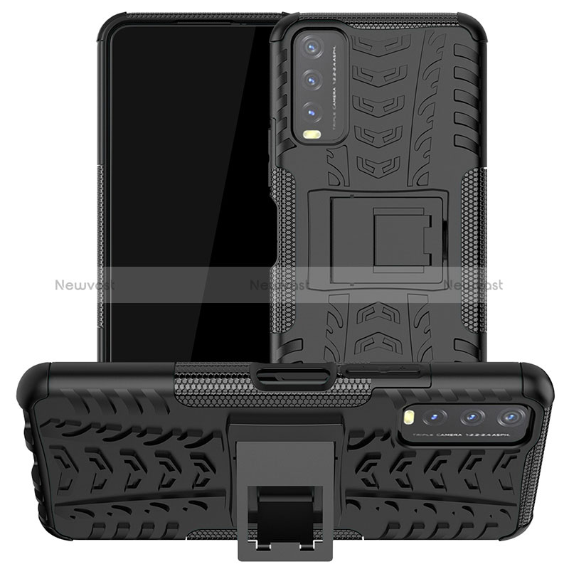 Silicone Matte Finish and Plastic Back Cover Case with Stand JX2 for Vivo Y12A Black