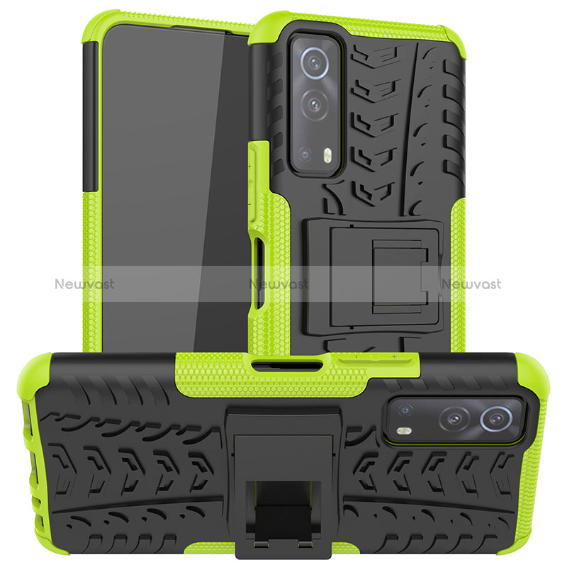 Silicone Matte Finish and Plastic Back Cover Case with Stand JX2 for Vivo Y72 5G Green