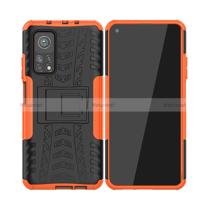 Silicone Matte Finish and Plastic Back Cover Case with Stand JX2 for Xiaomi Mi 10T Pro 5G Orange