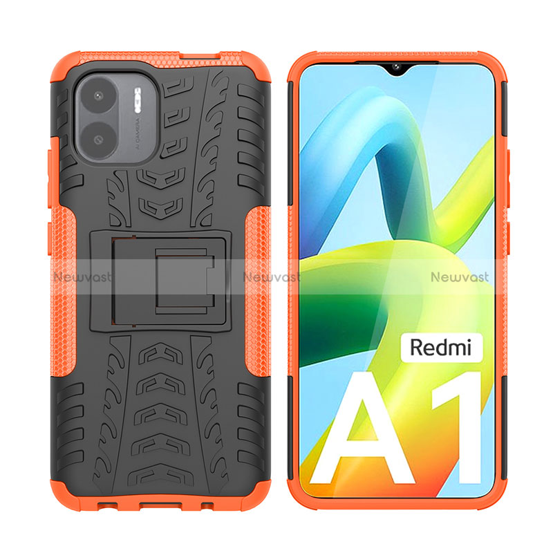 Silicone Matte Finish and Plastic Back Cover Case with Stand JX2 for Xiaomi Poco C50 Orange