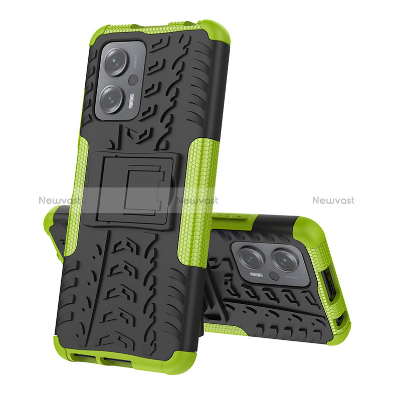 Silicone Matte Finish and Plastic Back Cover Case with Stand JX2 for Xiaomi Poco X4 GT 5G Green