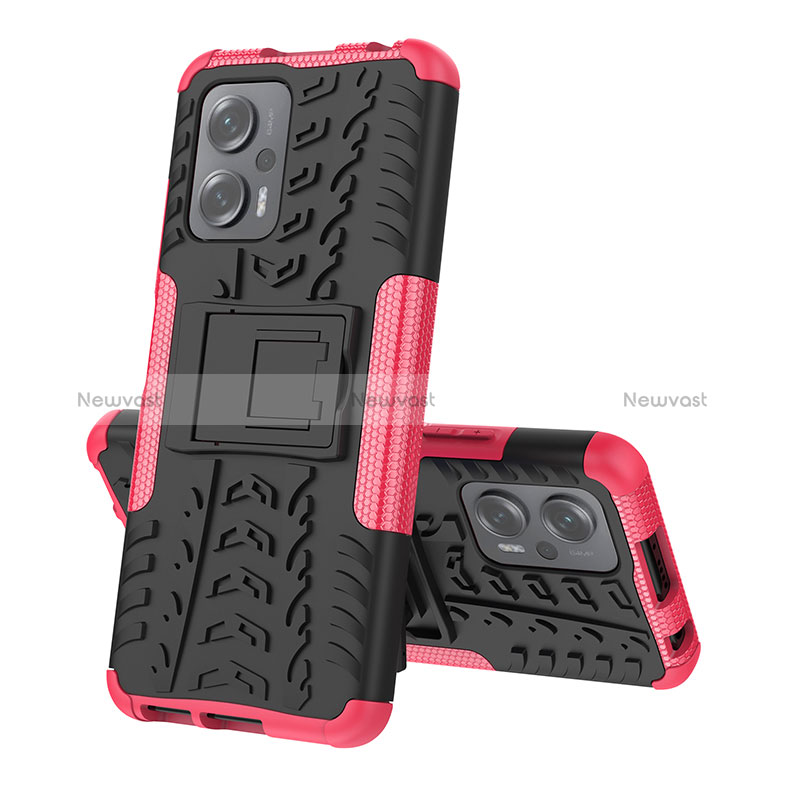 Silicone Matte Finish and Plastic Back Cover Case with Stand JX2 for Xiaomi Poco X4 GT 5G Hot Pink