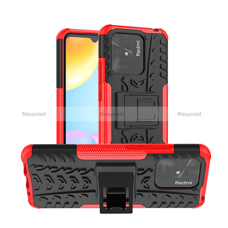 Silicone Matte Finish and Plastic Back Cover Case with Stand JX2 for Xiaomi Redmi 10 India