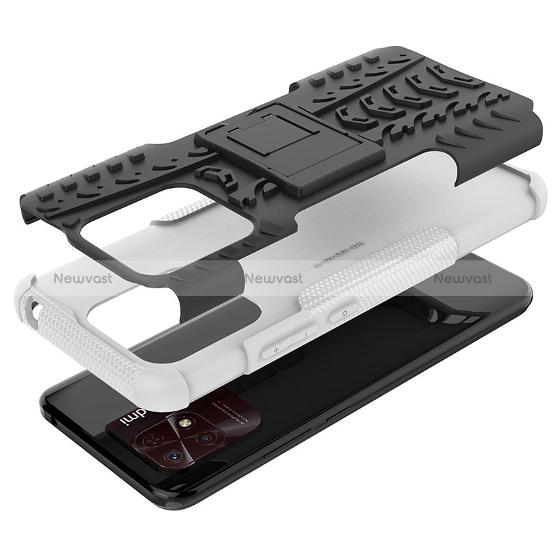 Silicone Matte Finish and Plastic Back Cover Case with Stand JX2 for Xiaomi Redmi 10 India