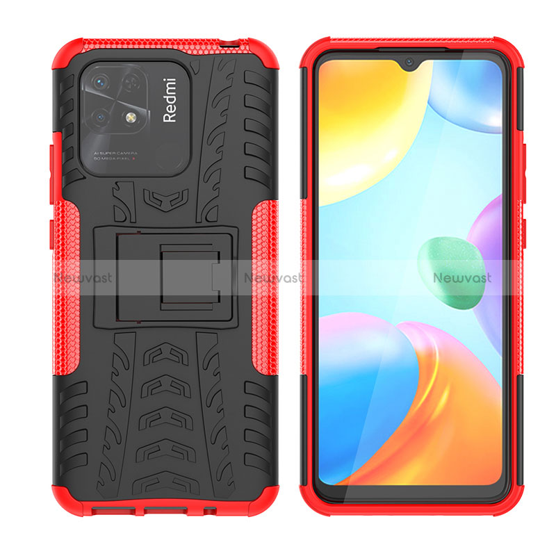 Silicone Matte Finish and Plastic Back Cover Case with Stand JX2 for Xiaomi Redmi 10 India