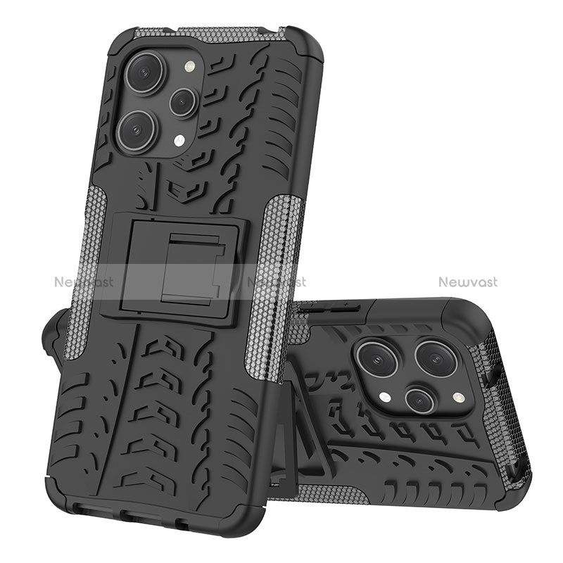 Silicone Matte Finish and Plastic Back Cover Case with Stand JX2 for Xiaomi Redmi 12 4G Black