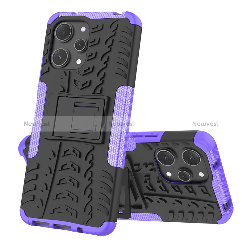 Silicone Matte Finish and Plastic Back Cover Case with Stand JX2 for Xiaomi Redmi 12 4G Purple