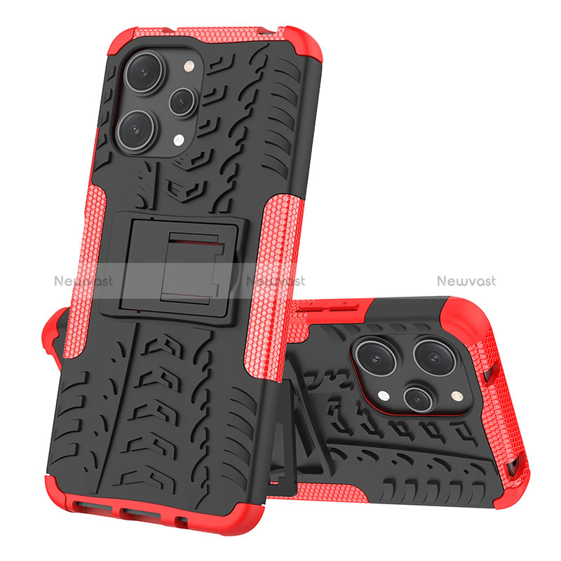 Silicone Matte Finish and Plastic Back Cover Case with Stand JX2 for Xiaomi Redmi 12 4G Red