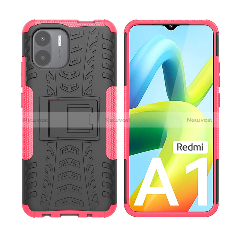 Silicone Matte Finish and Plastic Back Cover Case with Stand JX2 for Xiaomi Redmi A1 Hot Pink