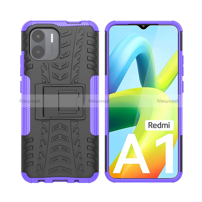 Silicone Matte Finish and Plastic Back Cover Case with Stand JX2 for Xiaomi Redmi A1 Purple