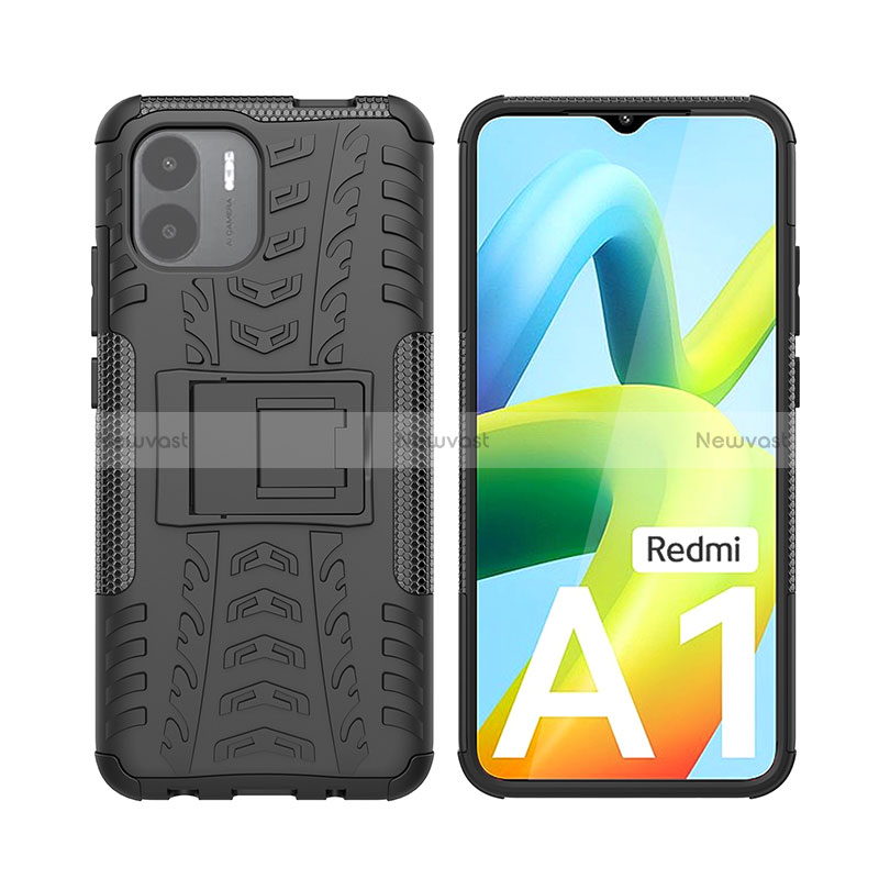 Silicone Matte Finish and Plastic Back Cover Case with Stand JX2 for Xiaomi Redmi A2 Plus Black