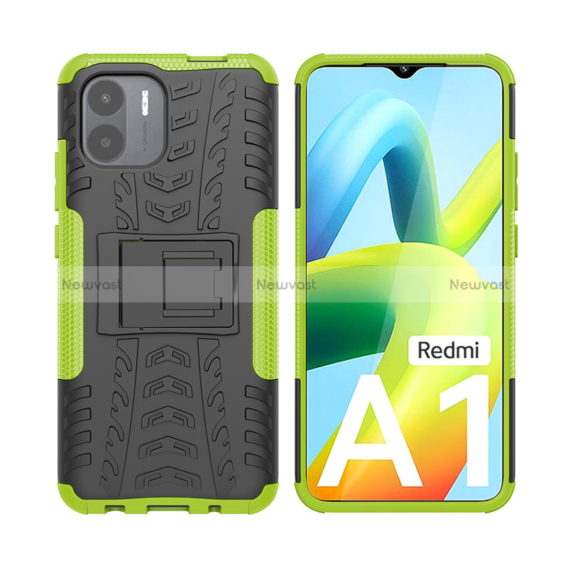 Silicone Matte Finish and Plastic Back Cover Case with Stand JX2 for Xiaomi Redmi A2 Plus Green