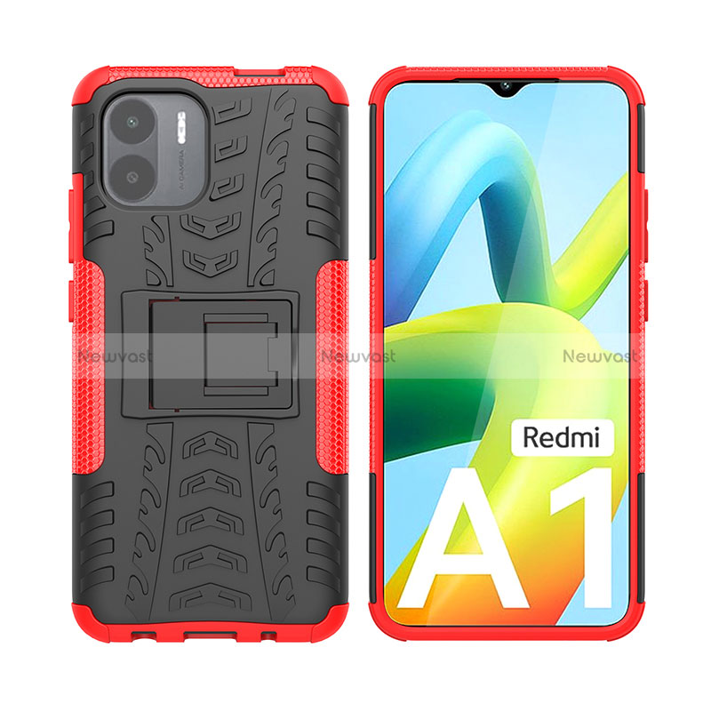 Silicone Matte Finish and Plastic Back Cover Case with Stand JX2 for Xiaomi Redmi A2 Plus Red