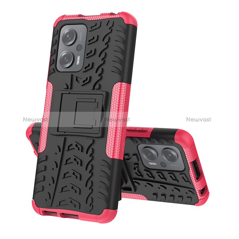 Silicone Matte Finish and Plastic Back Cover Case with Stand JX2 for Xiaomi Redmi K50i 5G Hot Pink