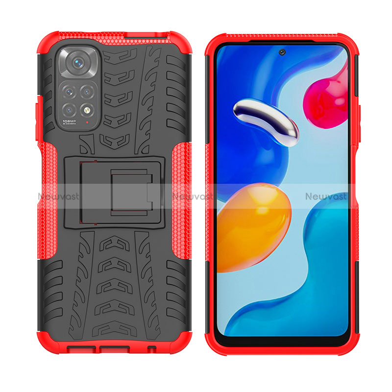 Silicone Matte Finish and Plastic Back Cover Case with Stand JX2 for Xiaomi Redmi Note 11 4G (2022)