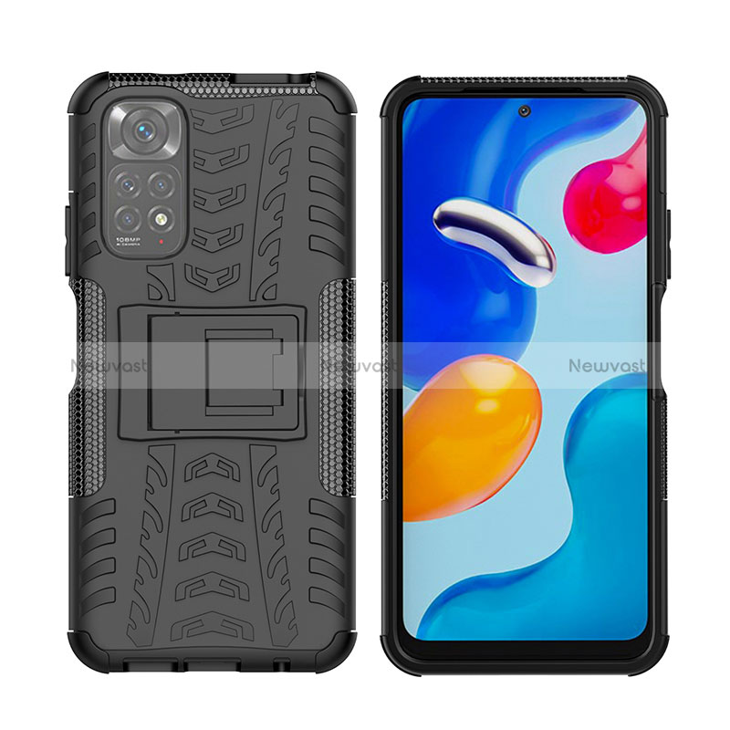 Silicone Matte Finish and Plastic Back Cover Case with Stand JX2 for Xiaomi Redmi Note 11 4G (2022)