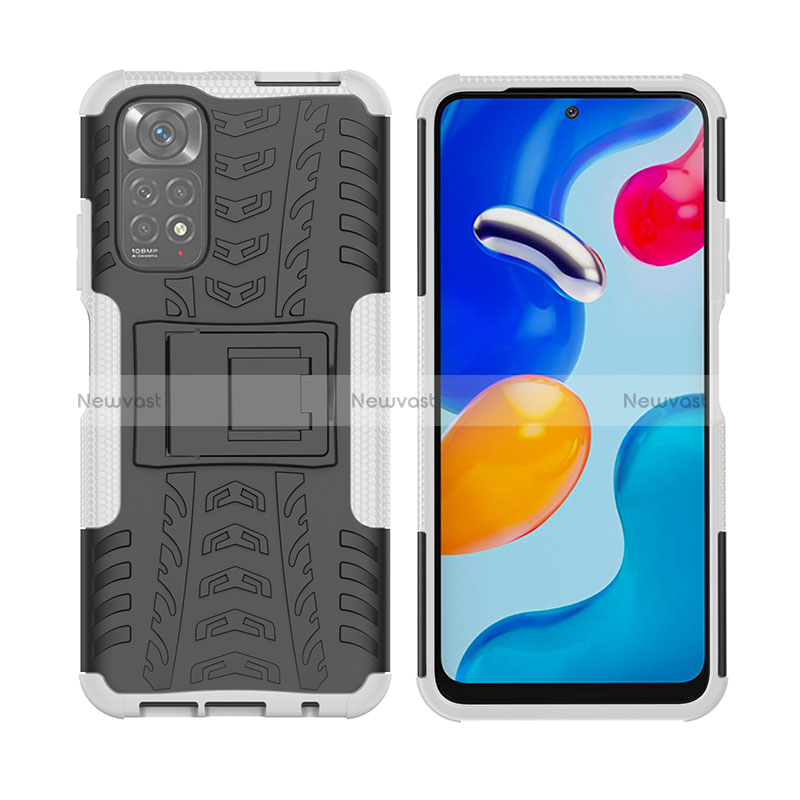 Silicone Matte Finish and Plastic Back Cover Case with Stand JX2 for Xiaomi Redmi Note 11 4G (2022)