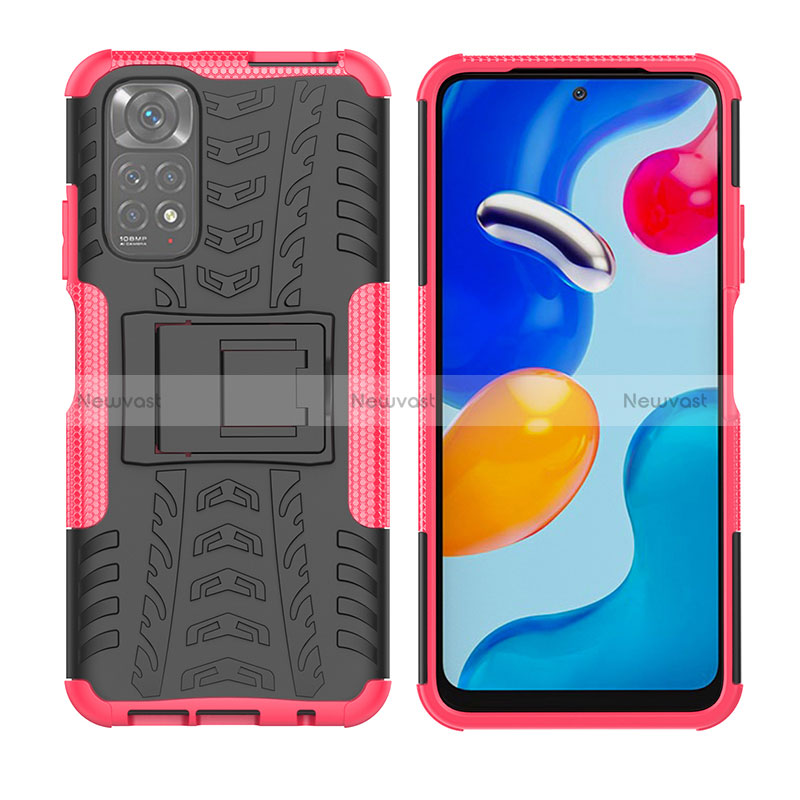 Silicone Matte Finish and Plastic Back Cover Case with Stand JX2 for Xiaomi Redmi Note 11 4G (2022) Hot Pink