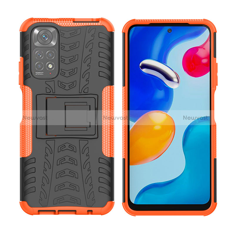 Silicone Matte Finish and Plastic Back Cover Case with Stand JX2 for Xiaomi Redmi Note 11 4G (2022) Orange