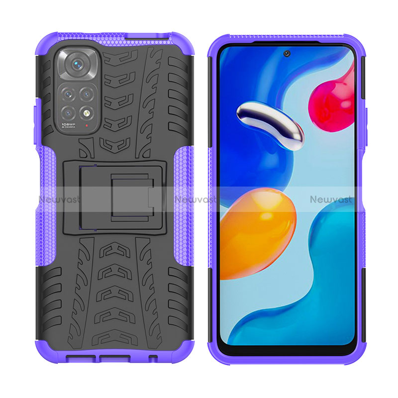 Silicone Matte Finish and Plastic Back Cover Case with Stand JX2 for Xiaomi Redmi Note 11 4G (2022) Purple