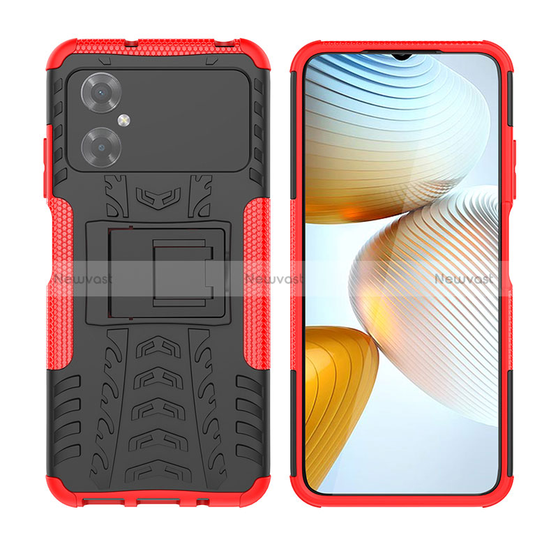 Silicone Matte Finish and Plastic Back Cover Case with Stand JX2 for Xiaomi Redmi Note 11R 5G Red