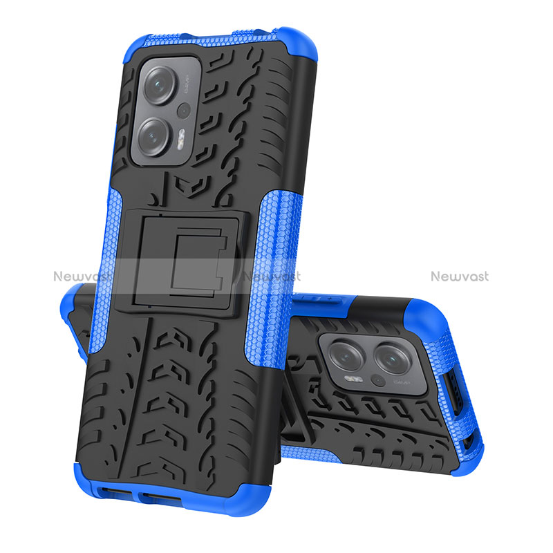 Silicone Matte Finish and Plastic Back Cover Case with Stand JX2 for Xiaomi Redmi Note 11T Pro 5G Blue