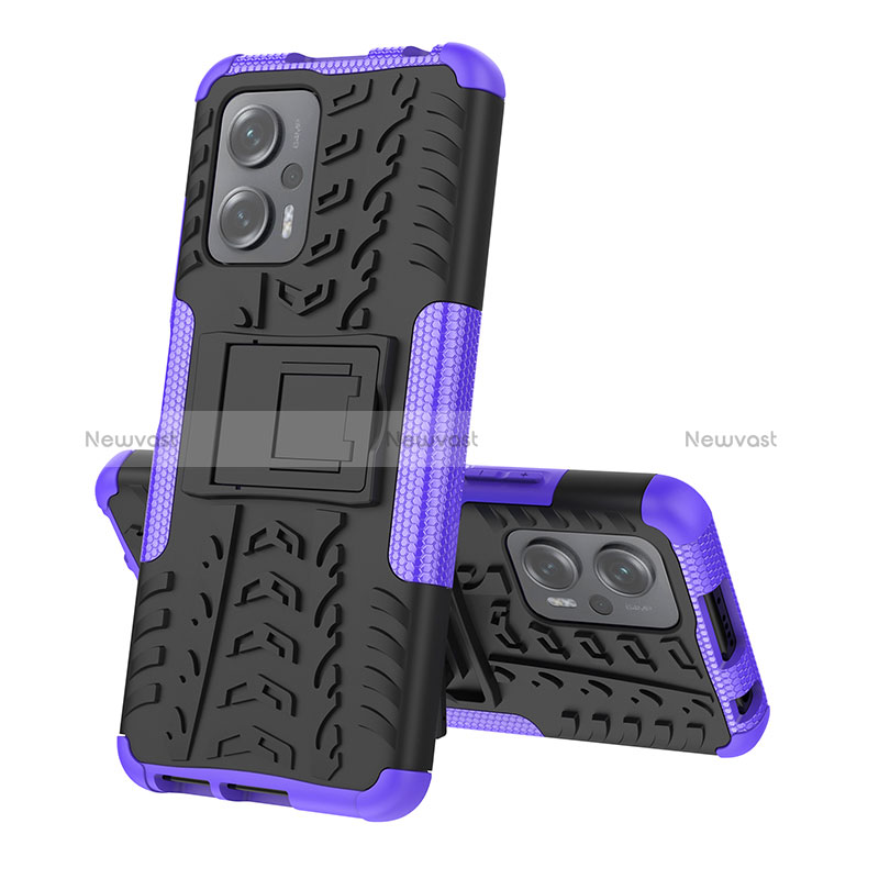 Silicone Matte Finish and Plastic Back Cover Case with Stand JX2 for Xiaomi Redmi Note 11T Pro 5G Purple