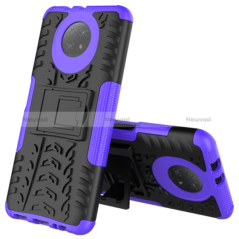 Silicone Matte Finish and Plastic Back Cover Case with Stand JX2 for Xiaomi Redmi Note 9 5G Purple