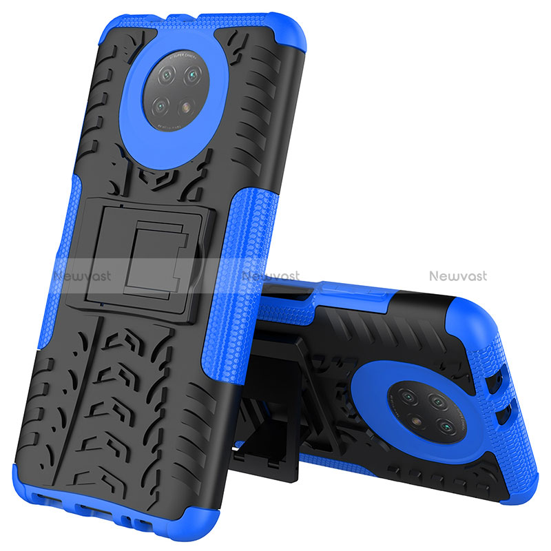 Silicone Matte Finish and Plastic Back Cover Case with Stand JX2 for Xiaomi Redmi Note 9T 5G Blue