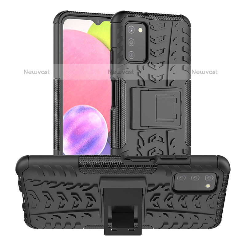 Silicone Matte Finish and Plastic Back Cover Case with Stand JX3 for Samsung Galaxy A02s Black