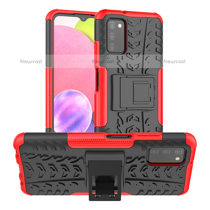 Silicone Matte Finish and Plastic Back Cover Case with Stand JX3 for Samsung Galaxy A02s Red