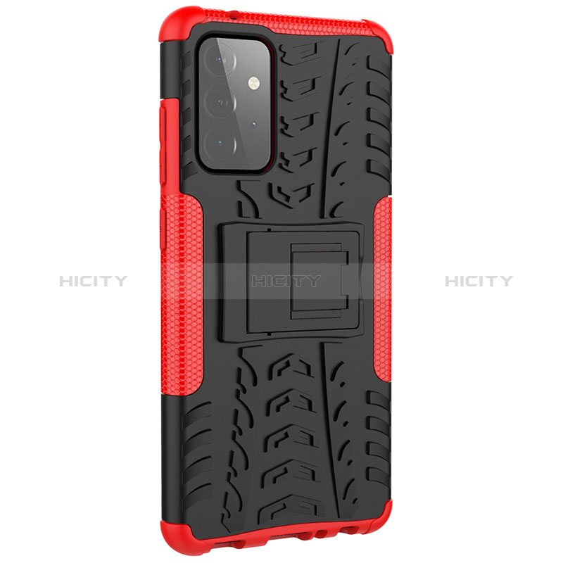 Silicone Matte Finish and Plastic Back Cover Case with Stand JX3 for Samsung Galaxy A72 5G Red