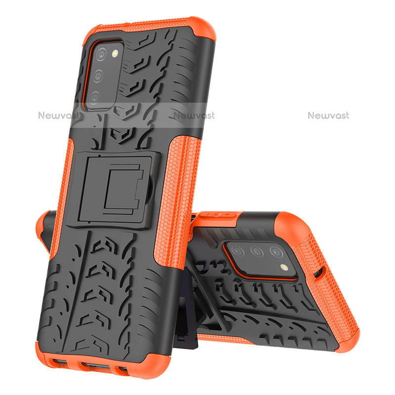 Silicone Matte Finish and Plastic Back Cover Case with Stand JX4 for Samsung Galaxy A02s Orange
