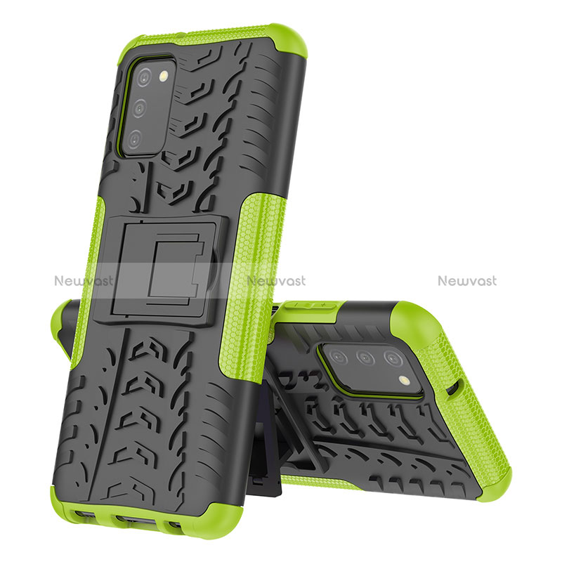 Silicone Matte Finish and Plastic Back Cover Case with Stand JX4 for Samsung Galaxy F02S SM-E025F Green