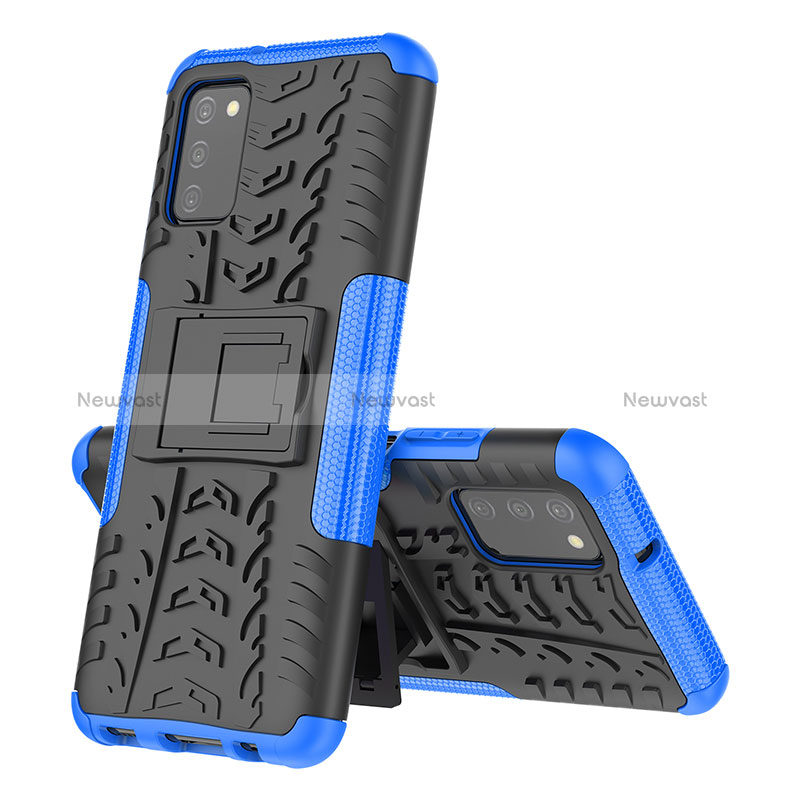 Silicone Matte Finish and Plastic Back Cover Case with Stand JX4 for Samsung Galaxy M02s Blue