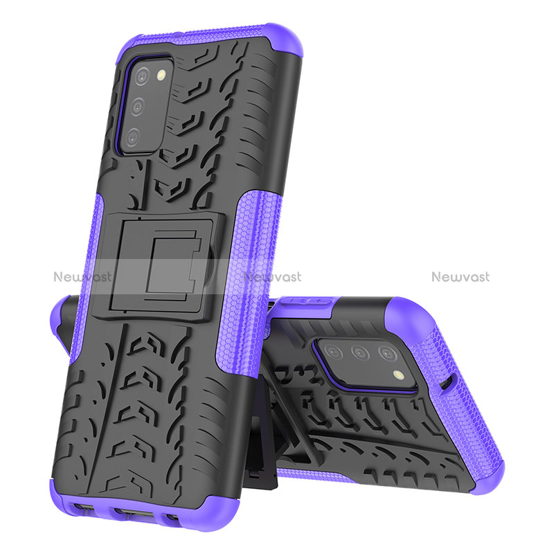 Silicone Matte Finish and Plastic Back Cover Case with Stand JX4 for Samsung Galaxy M02s Purple