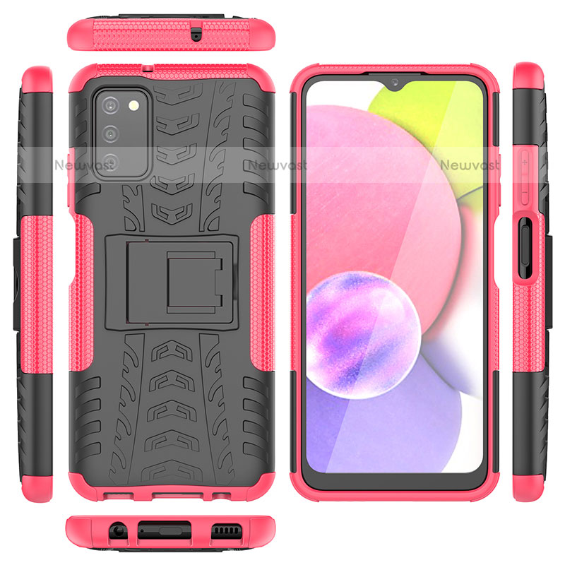 Silicone Matte Finish and Plastic Back Cover Case with Stand JX5 for Samsung Galaxy A02s Hot Pink