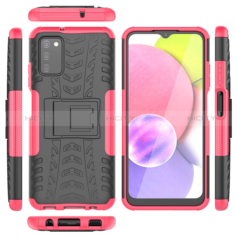 Silicone Matte Finish and Plastic Back Cover Case with Stand JX5 for Samsung Galaxy A03s Hot Pink