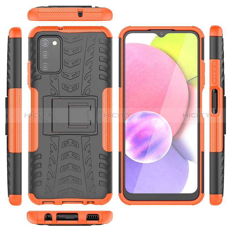 Silicone Matte Finish and Plastic Back Cover Case with Stand JX5 for Samsung Galaxy A03s Orange