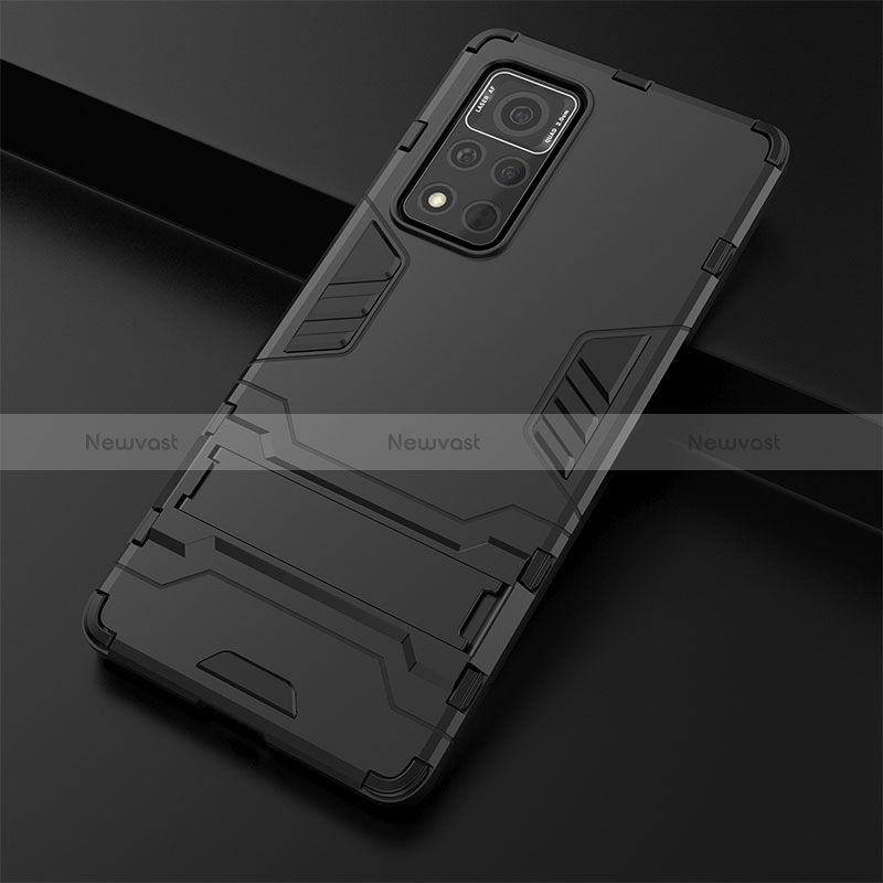 Silicone Matte Finish and Plastic Back Cover Case with Stand KC1 for Huawei Honor V40 5G