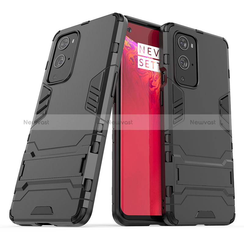 Silicone Matte Finish and Plastic Back Cover Case with Stand KC1 for OnePlus 9 Pro 5G