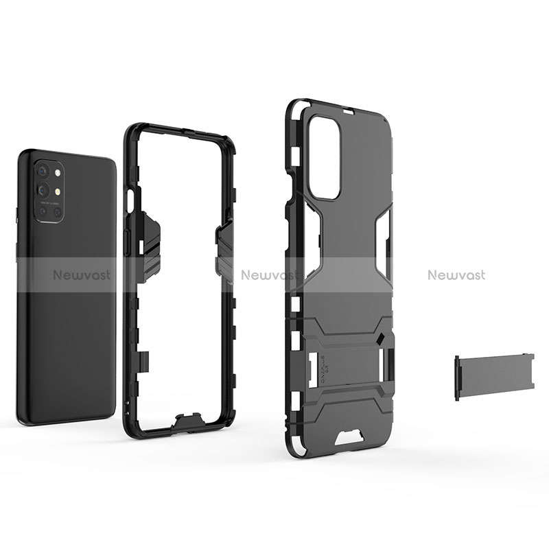 Silicone Matte Finish and Plastic Back Cover Case with Stand KC1 for OnePlus 9R 5G