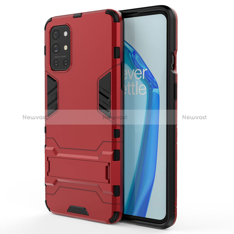 Silicone Matte Finish and Plastic Back Cover Case with Stand KC1 for OnePlus 9R 5G